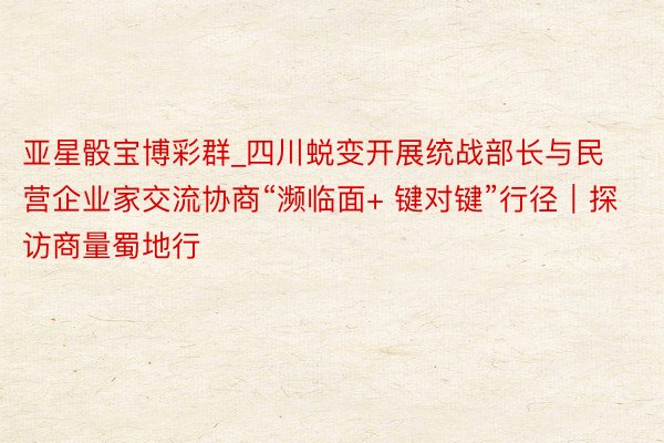 亚星骰宝博彩群_四川蜕变开展统战部长与民营企业家交流协商“濒临面+ 键对键”行径｜探访商量蜀地行